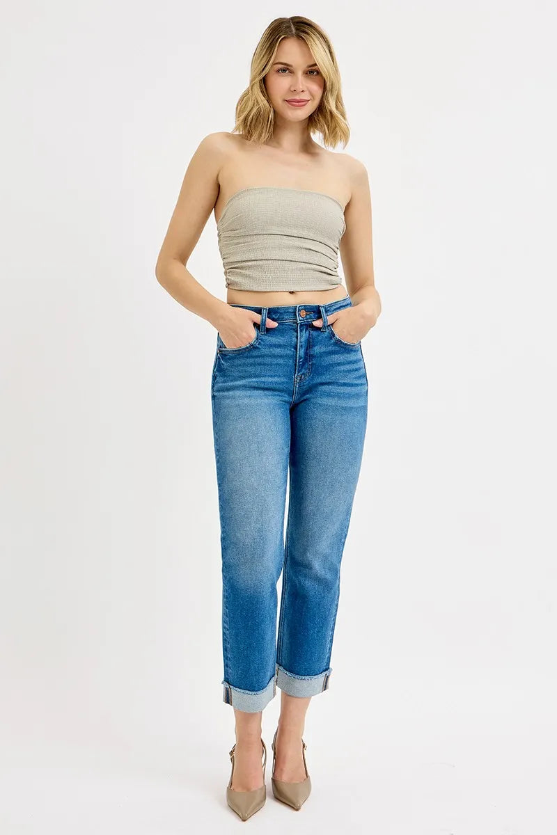 RISEN Full Size High Rise Boyfriend Fit Ankle Jeans Plus SIze - Women / Jeans & Denim by Trendsi | Available at Handbags Specialist Headquarter