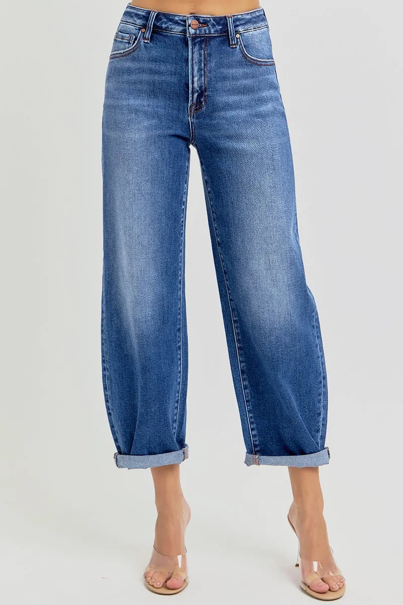 RISEN Full Size High Rise Crop Mild Barrel Jeans Plus Size - Women / Jeans & Denim by Trendsi | Available at Handbags Specialist Headquarter