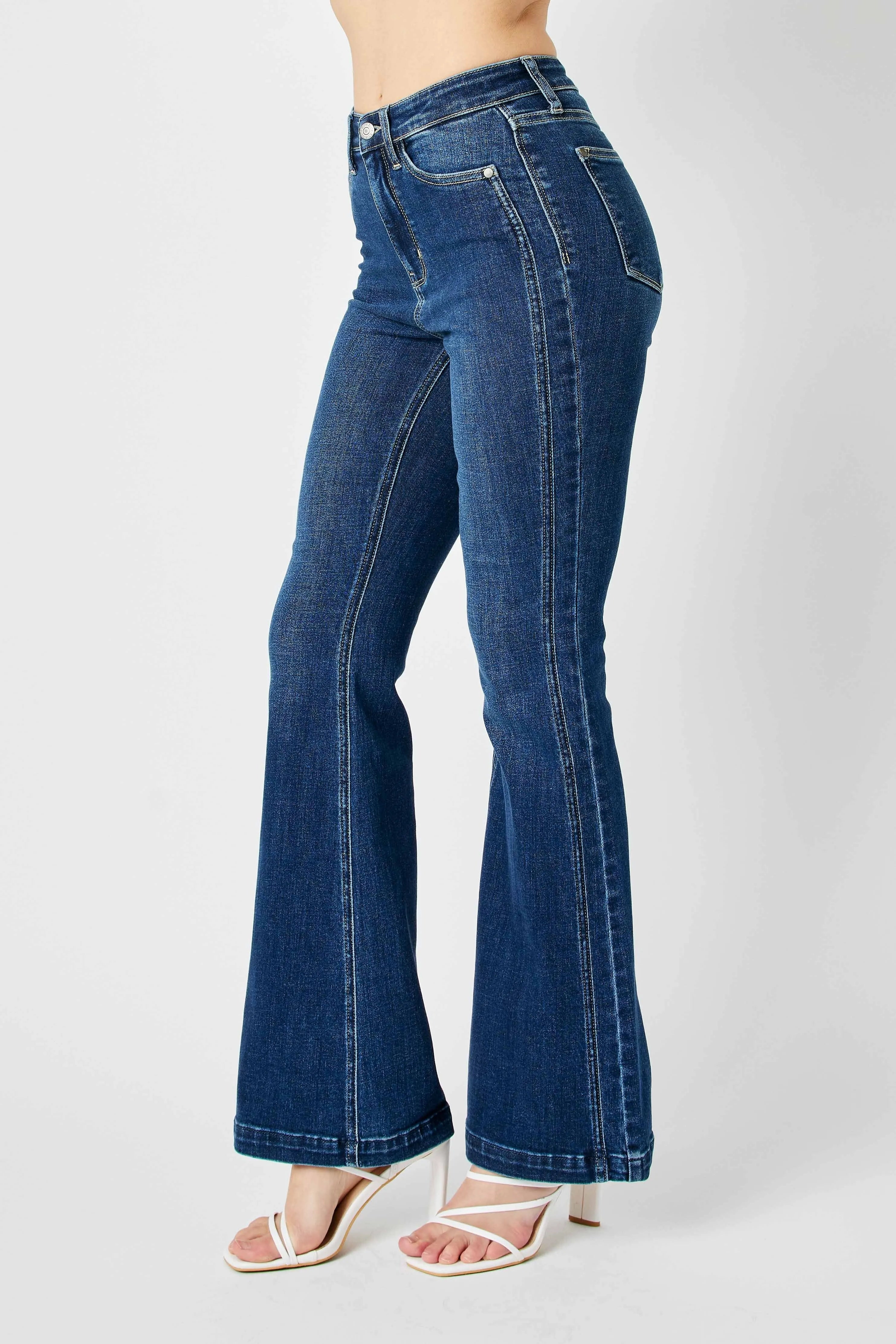 Judy Blue Full Size Hw Angled Side Seam Detail Flare Jeans Plus Size - Women / Jeans & Denim by Trendsi | Available at Handbags Specialist Headquarter