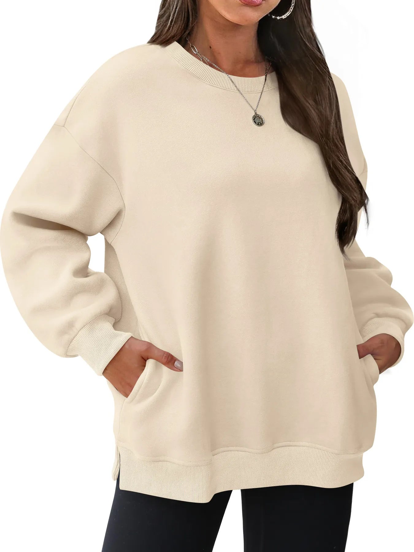 Oversized Long Sleeve Crewneck Sweatshirt - Tops by Trendsi | Available at Handbags Specialist Headquarter