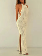 Crochet Halter Neck Bodycon Knit Cover Up Dress - Maxi Dress by Trendsi | Available at Handbags Specialist Headquarter