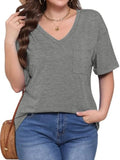 V-Neck Pocket T-Shirt - Tops by Trendsi | Available at Handbags Specialist Headquarter
