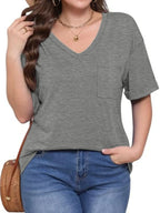 V-Neck Pocket T-Shirt - Tops by Trendsi | Available at Handbags Specialist Headquarter