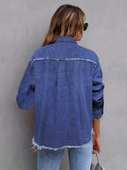 Pocketed Collared Neck Long Sleeve Denim Shirt - Women / Jeans & Denim by Trendsi | Available at Handbags Specialist Headquarter