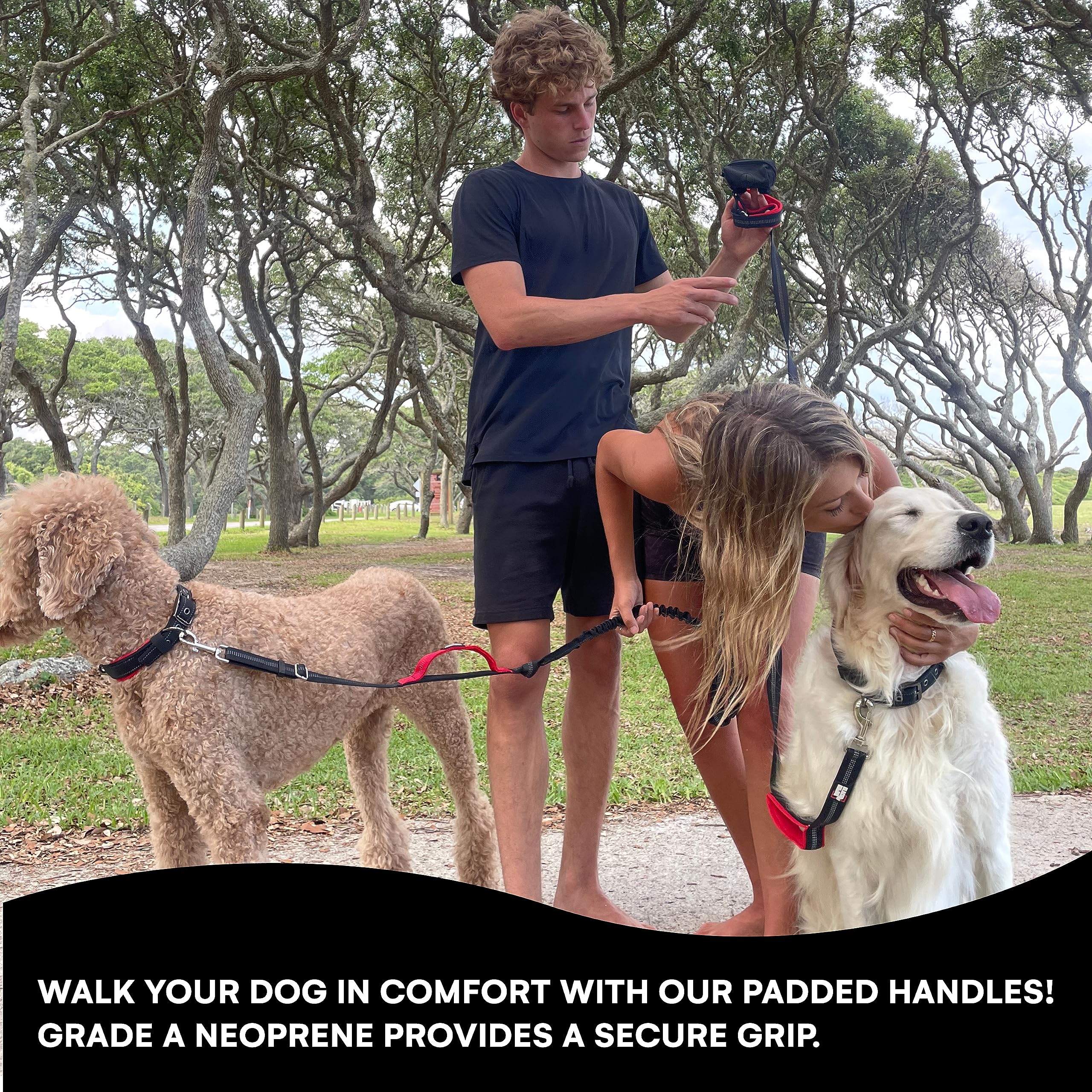 RhinoGrip Aqua: Double Handle Reflective Dog Leash -  by Handbags Specialist Headquarter | Available at Handbags Specialist Headquarter