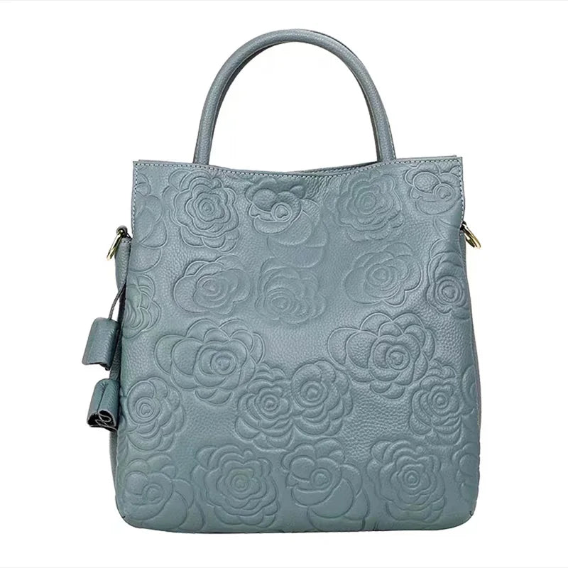Aidrani Floral Print Cowhide Leather Tote Bag