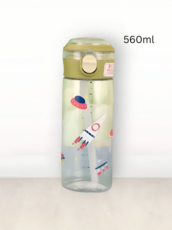 AstroDrip - 560 ml Water Bottle for Kids with Straw | BPA-Free & Non-Toxic | Fun UFO & Rocket Cartoon Print | Leak-Proof School & Travel Bottle for Boys & Girls NOV6328. - Water Bottles by Yoga Gym Dropshipping Store | Available at Handbags Specialist Headquarter