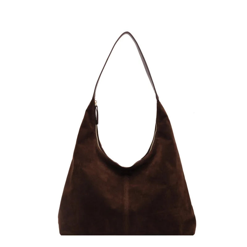 New Large Capacity Handheld Shoulder Suede Leather Bag with Deer Skin Velvet Retro, Small Versatile Bucket for Women Work - Handbags by Handbags Specialist Headquarter | Available at Handbags Specialist Headquarter