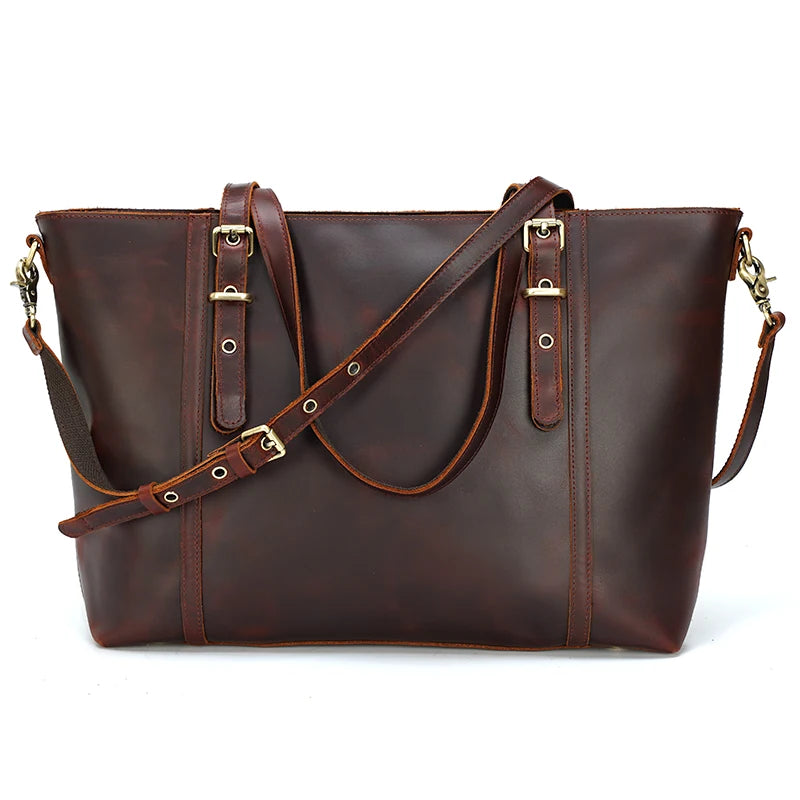 TIDING Festival Gift Christmas Custom Logo Retro Crazy Horse Leather Handbag Lady Brown Shoulder Bag Women Leather Tote Bag -  by Handbags Specialist Headquarter | Available at Handbags Specialist Headquarter