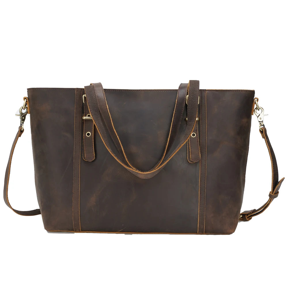 TIDING Festival Gift Christmas Custom Logo Retro Crazy Horse Leather Handbag Lady Brown Shoulder Bag Women Leather Tote Bag -  by Handbags Specialist Headquarter | Available at Handbags Specialist Headquarter