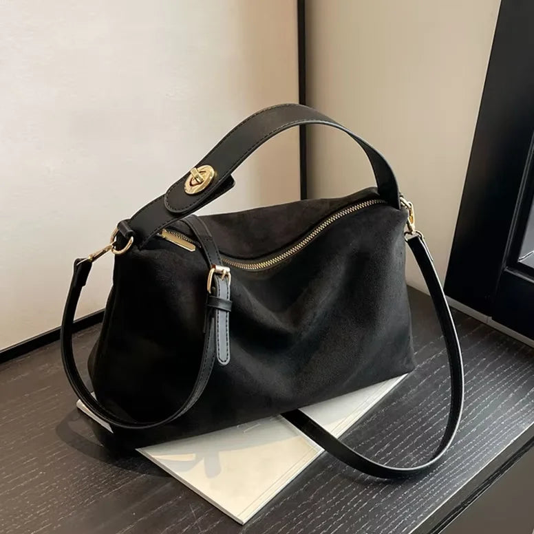 New Large Capacity Handheld Shoulder Suede Leather Bag with Deer Skin Velvet Retro, Small Versatile Bucket for Women Work - Handbags by Handbags Specialist Headquarter | Available at Handbags Specialist Headquarter