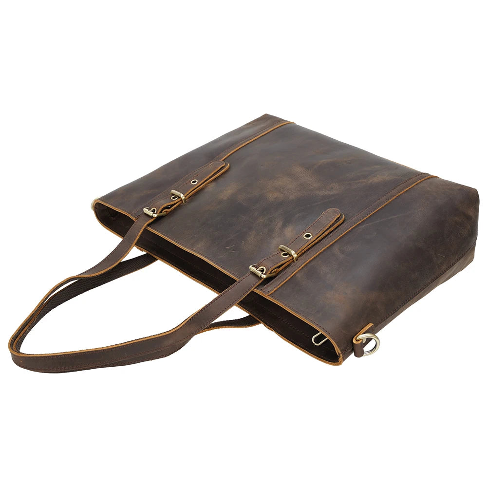 TIDING Festival Gift Christmas Custom Logo Retro Crazy Horse Leather Handbag Lady Brown Shoulder Bag Women Leather Tote Bag -  by Handbags Specialist Headquarter | Available at Handbags Specialist Headquarter