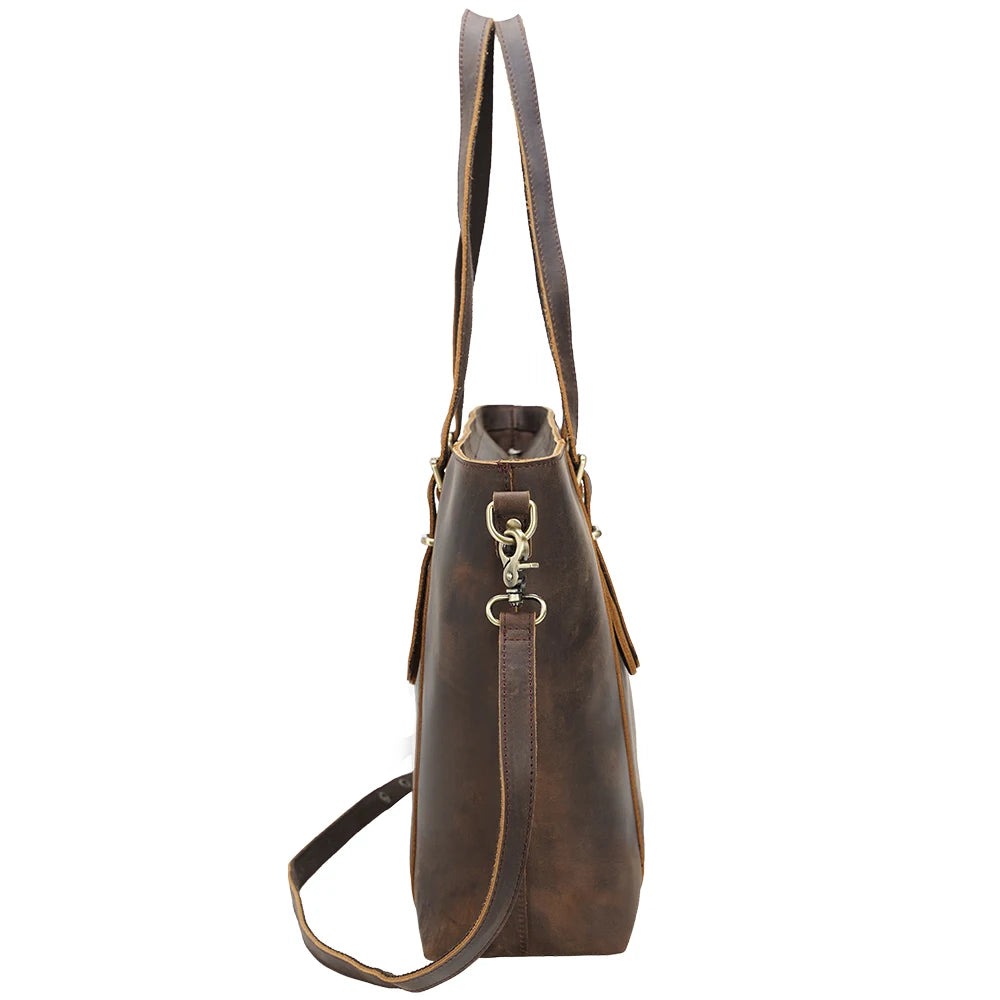 TIDING Festival Gift Christmas Custom Logo Retro Crazy Horse Leather Handbag Lady Brown Shoulder Bag Women Leather Tote Bag -  by Handbags Specialist Headquarter | Available at Handbags Specialist Headquarter