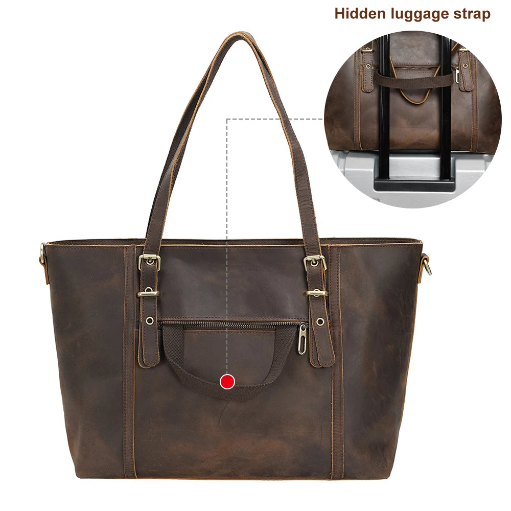 TIDING Festival Gift Christmas Custom Logo Retro Crazy Horse Leather Handbag Lady Brown Shoulder Bag Women Leather Tote Bag -  by Handbags Specialist Headquarter | Available at Handbags Specialist Headquarter