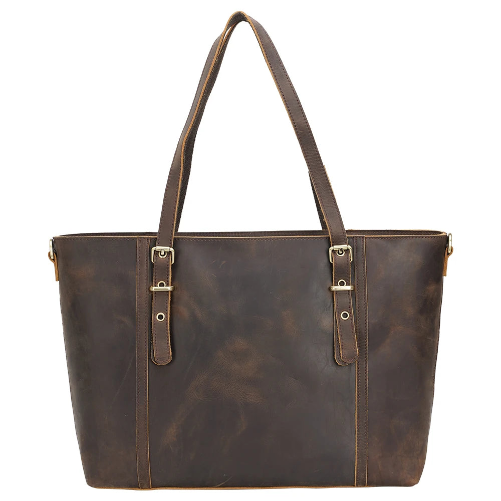 TIDING Festival Gift Christmas Custom Logo Retro Crazy Horse Leather Handbag Lady Brown Shoulder Bag Women Leather Tote Bag -  by Handbags Specialist Headquarter | Available at Handbags Specialist Headquarter