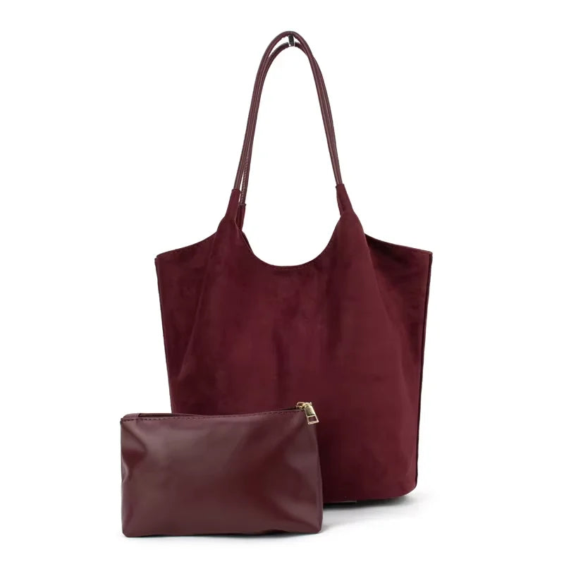 New Large Capacity Handheld Shoulder Suede Leather Bag with Deer Skin Velvet Retro, Small Versatile Bucket for Women Work - Handbags by Handbags Specialist Headquarter | Available at Handbags Specialist Headquarter