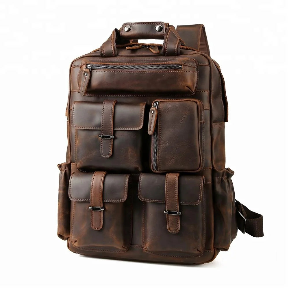 Custom ODM &OEM Retro Genuine Crazy Horse Leather Men Laptop Backpack Luxury Vintage Pure Real Cow Leather Backpack Man - Backpack Bags by Handbags Specialist Headquarter | Available at Handbags Specialist Headquarter