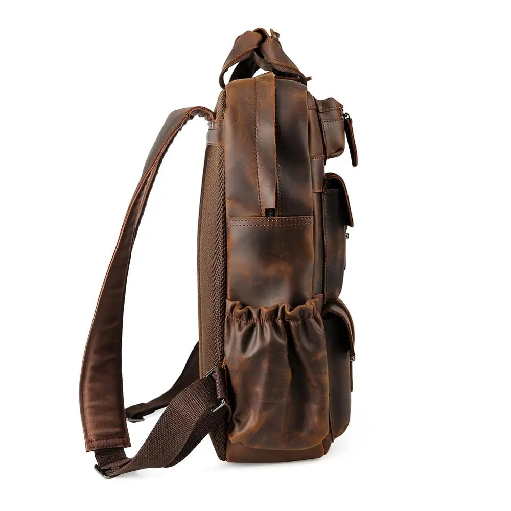 Custom ODM &OEM Retro Genuine Crazy Horse Leather Men Laptop Backpack Luxury Vintage Pure Real Cow Leather Backpack Man - Backpack Bags by Handbags Specialist Headquarter | Available at Handbags Specialist Headquarter