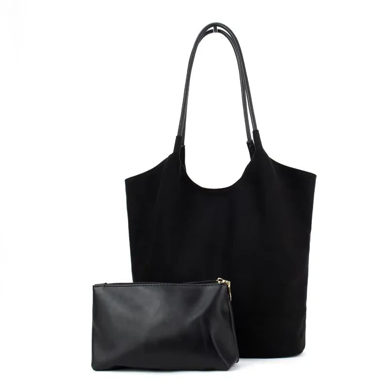 New Large Capacity Handheld Shoulder Suede Leather Bag with Deer Skin Velvet Retro, Small Versatile Bucket for Women Work - Handbags by Handbags Specialist Headquarter | Available at Handbags Specialist Headquarter