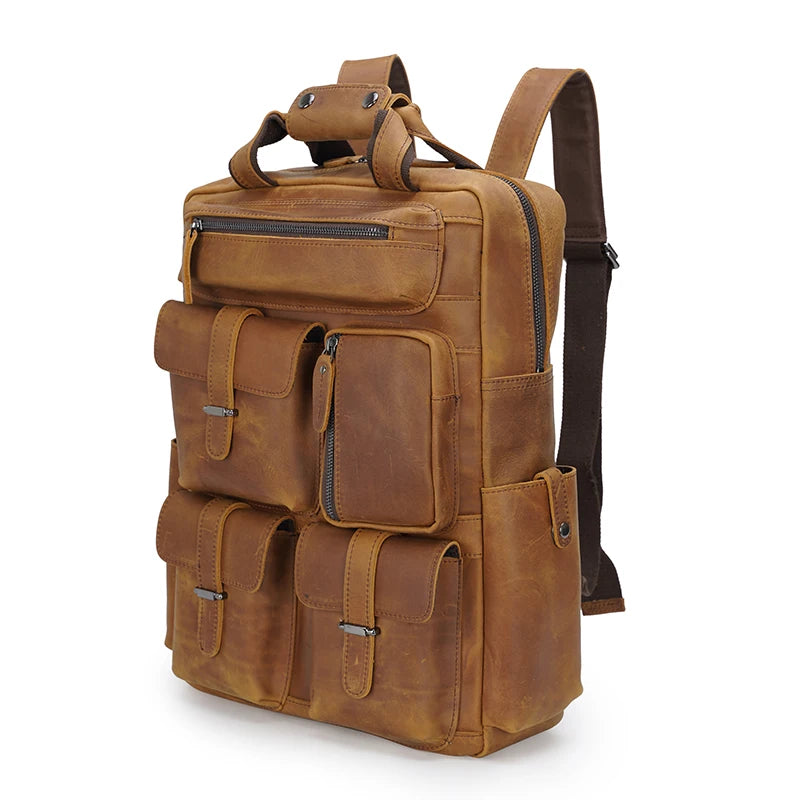 Custom ODM &OEM Retro Genuine Crazy Horse Leather Men Laptop Backpack Luxury Vintage Pure Real Cow Leather Backpack Man - Backpack Bags by Handbags Specialist Headquarter | Available at Handbags Specialist Headquarter