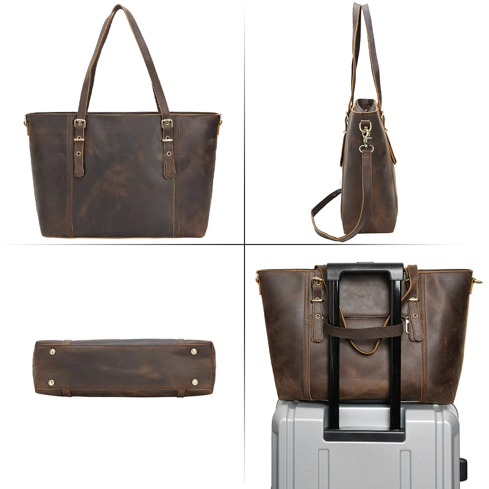 TIDING Festival Gift Christmas Custom Logo Retro Crazy Horse Leather Handbag Lady Brown Shoulder Bag Women Leather Tote Bag -  by Handbags Specialist Headquarter | Available at Handbags Specialist Headquarter