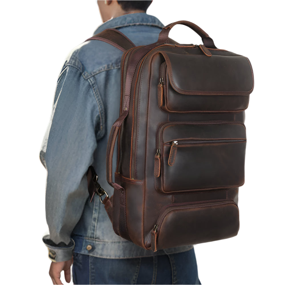 New Design Full Grain Genuine Crazy Horse Leather Backpack Genuine Leather Travel Backpack - Backpack Bags by Handbags Specialist Headquarter | Available at Handbags Specialist Headquarter