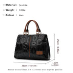 Aidrani Letter Embossed Genuine Leather Tote Bag