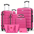 Six-piece ABS hardside luggage set with spinner wheels and two matching travel bags in multiple sizes