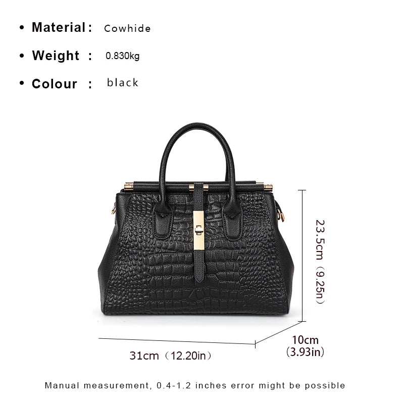 Aidrani Black Crocodile Pattern Large Handbag