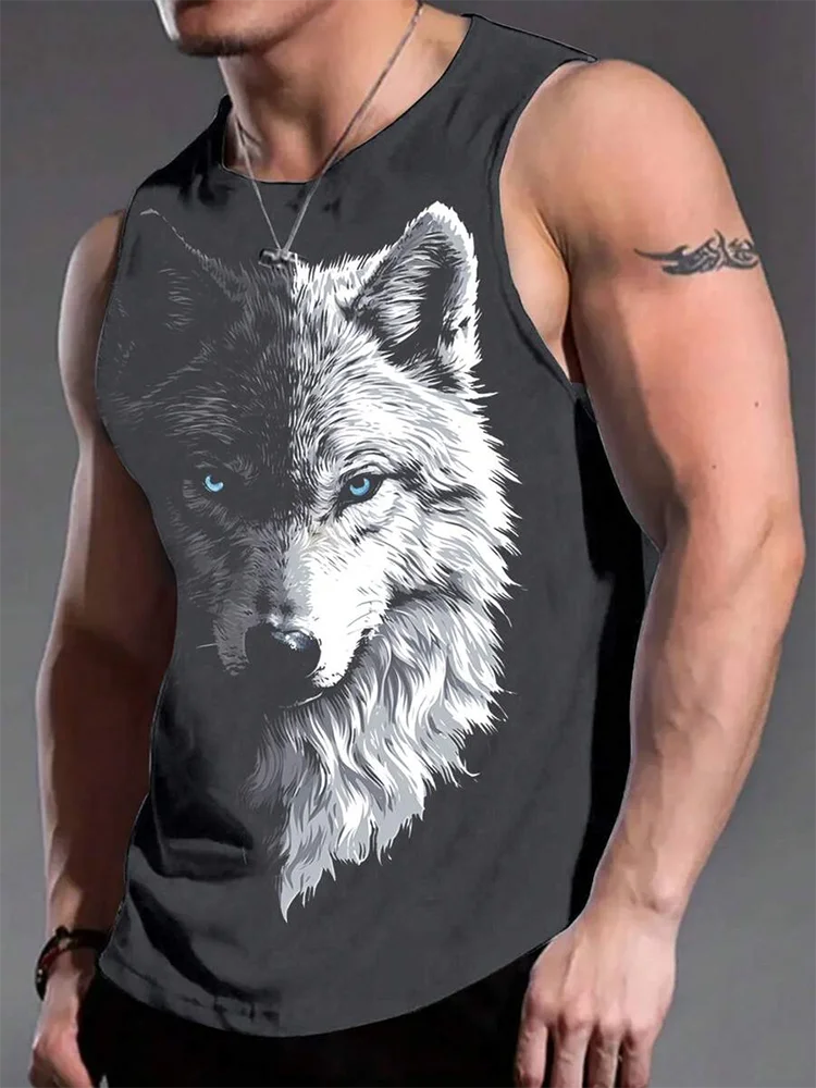 Street Fashion Personality Wolf Print Men's Tank Top Summer Daily Casual Men's Cool Tank Top Outdoor Sports Men's Tank Top - Men tank top by eprolo | Available at Handbags Specialist Headquarter