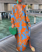 Elegant Women's Maxi Dresses 2024 Summer Casual Fashion  V Neck Long Vacation Beach Dress -  by Shop1102771739 Store | Available at Handbags Specialist Headquarter