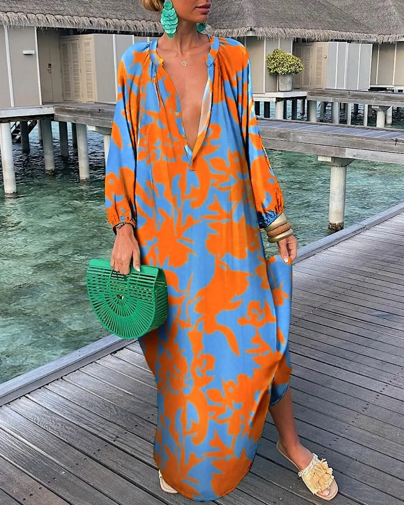 Elegant Women's Maxi Dresses 2024 Summer Casual Fashion  V Neck Long Vacation Beach Dress -  by Shop1102771739 Store | Available at Handbags Specialist Headquarter