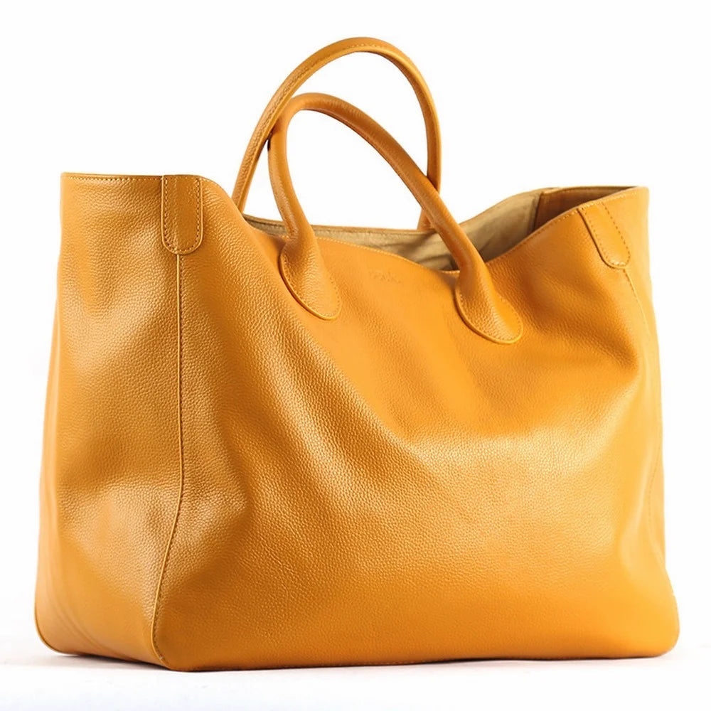 Oversized 41cm Big Women Tote Bag 100% Natural Leather Top Cow Hide Leather Handbag Luxury Lady Travel Bag Daily New - Luggage Travel Bags by eprolo | Available at Handbags Specialist Headquarter