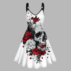 Dressfo Women's Summer Dresses Halloween Rose Injured Skull Print Hem -  by Dressfo Gothic Clothing Store | Available at Handbags Specialist Headquarter