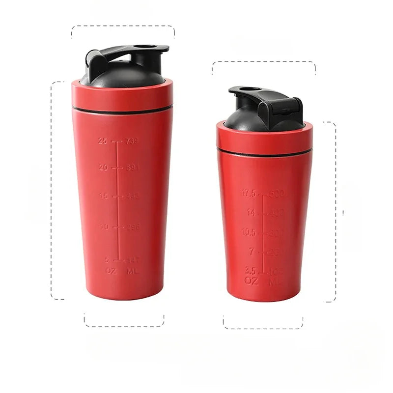 500ML/750ML Stainless Steel Protein Powder Shaker Bottle with Steel Ball and Scale Leak Proof Gym Fitness Sport Whey Shakes Cup - Water Bottles by Stone's Store | Available at Handbags Specialist Headquarter