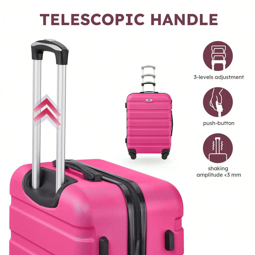 Six-piece ABS hardside luggage set with spinner wheels and two matching travel bags in multiple sizes