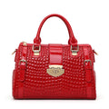 Aidrani Red Croc-Embossed Cowhide Boston Bag