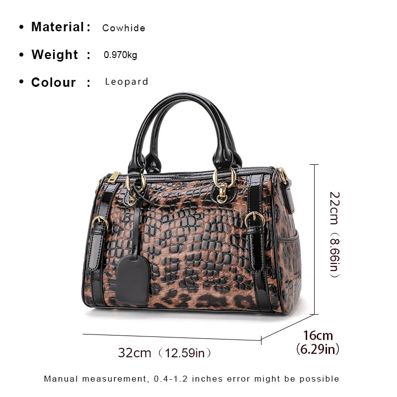 Leopard Print Cowhide Handbag for Women