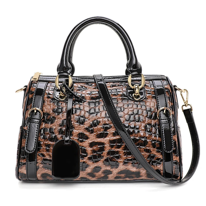 Leopard Print Cowhide Handbag for Women