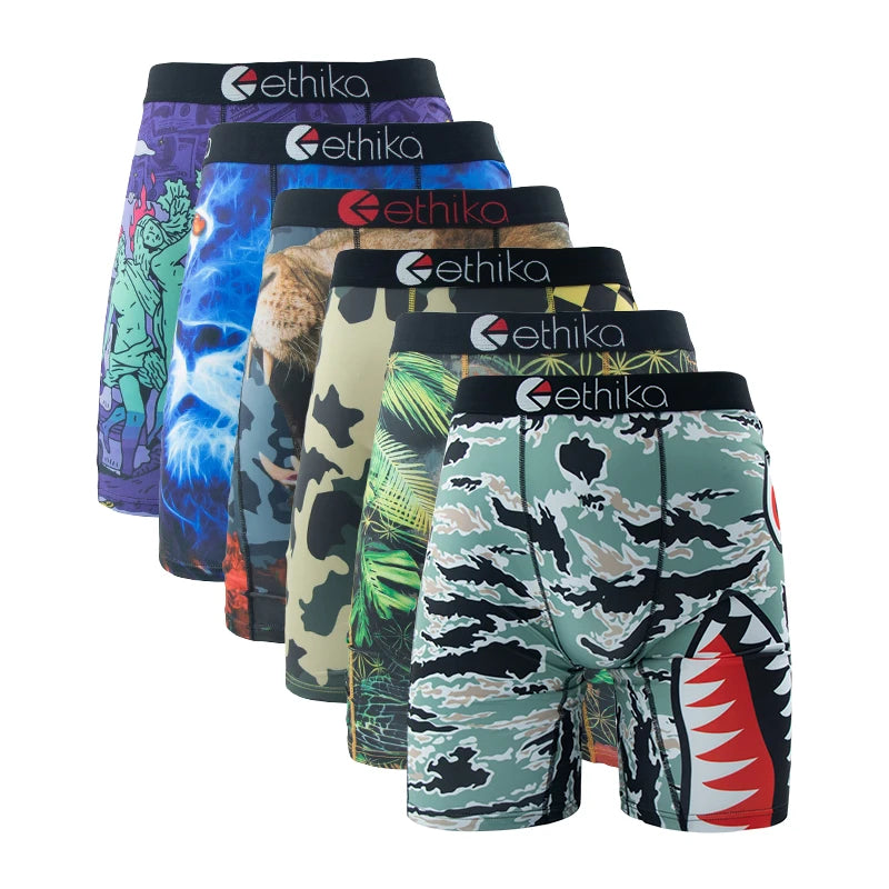 Men's printed boxer trunks set, six-piece breathable patterned trunks