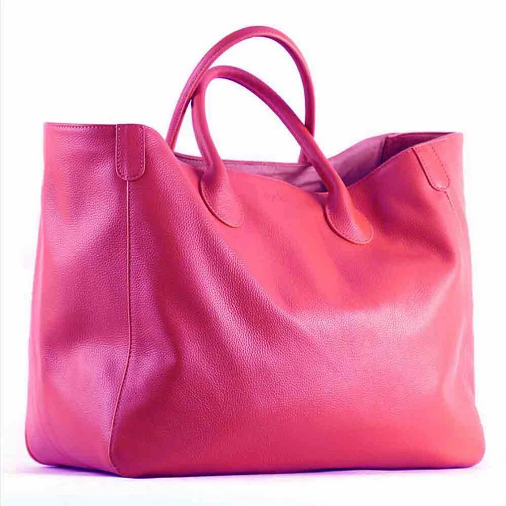 Oversized 41cm Big Women Tote Bag 100% Natural Leather Top Cow Hide Leather Handbag Luxury Lady Travel Bag Daily New - Luggage Travel Bags by eprolo | Available at Handbags Specialist Headquarter