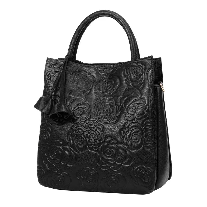 Aidrani Floral Print Cowhide Leather Tote Bag