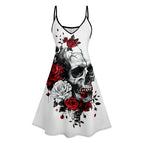 Dressfo Women's Summer Dresses Halloween Rose Injured Skull Print Hem -  by Dressfo Gothic Clothing Store | Available at Handbags Specialist Headquarter