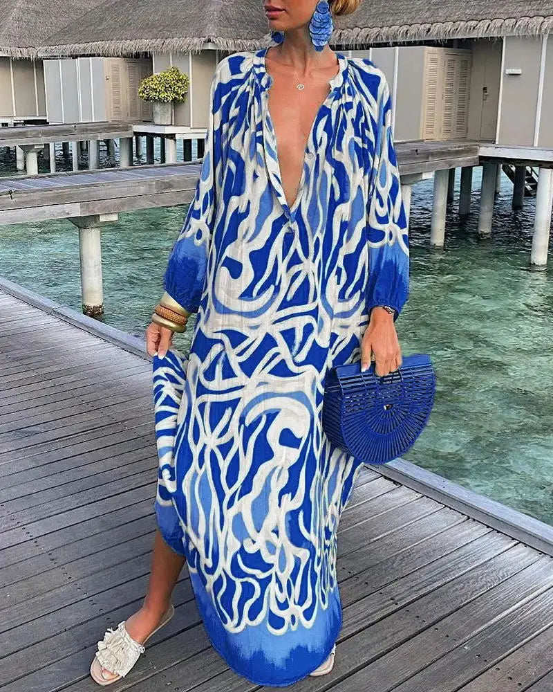 Elegant Women's Maxi Dresses 2024 Summer Casual Fashion  V Neck Long Vacation Beach Dress -  by Shop1102771739 Store | Available at Handbags Specialist Headquarter