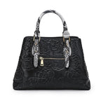 Aidrani Rose Embossed Leather Tote with Snakeskin Handles