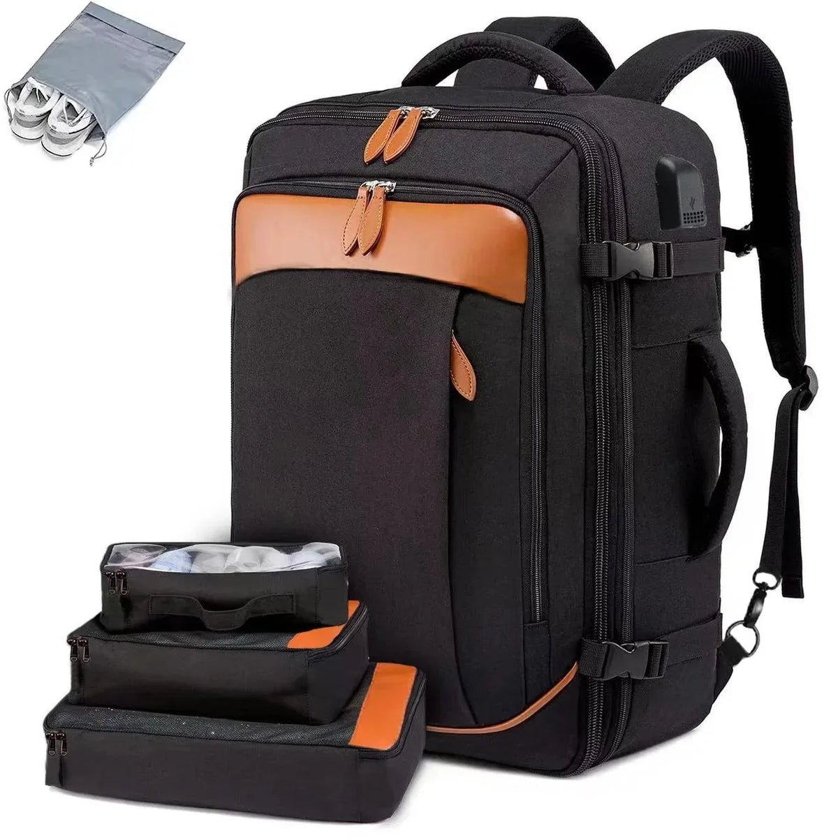 40L expandable waterproof travel backpack with laptop compartment and suitcase-style opening