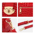 Aidrani Red Croc-Embossed Cowhide Boston Bag