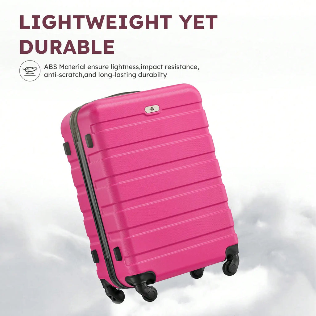 Six-piece ABS hardside luggage set with spinner wheels and two matching travel bags in multiple sizes