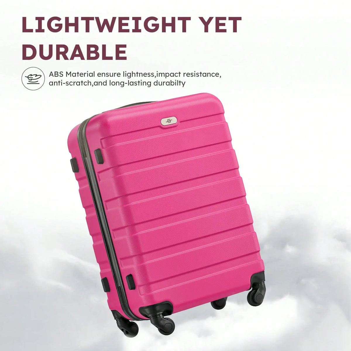 Six-piece ABS hardside luggage set with spinner wheels and two matching travel bags in multiple sizes