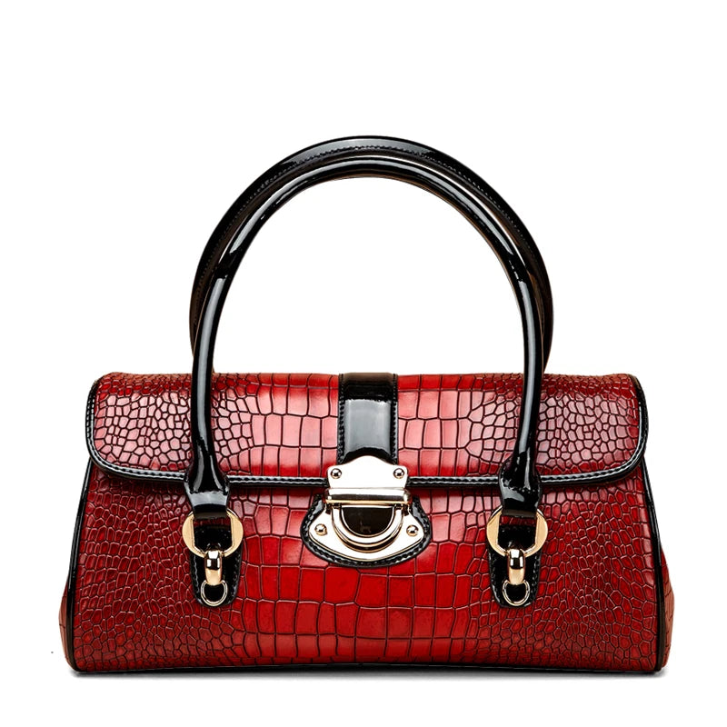 Aidrani Croc-Embossed Patent Leather Barrel Bag